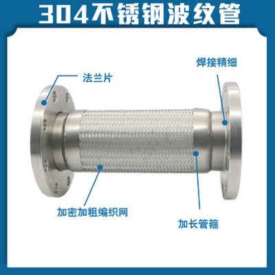 304不锈钢法兰金属波纹管软管工业高温高压防爆钢丝编织软管图1